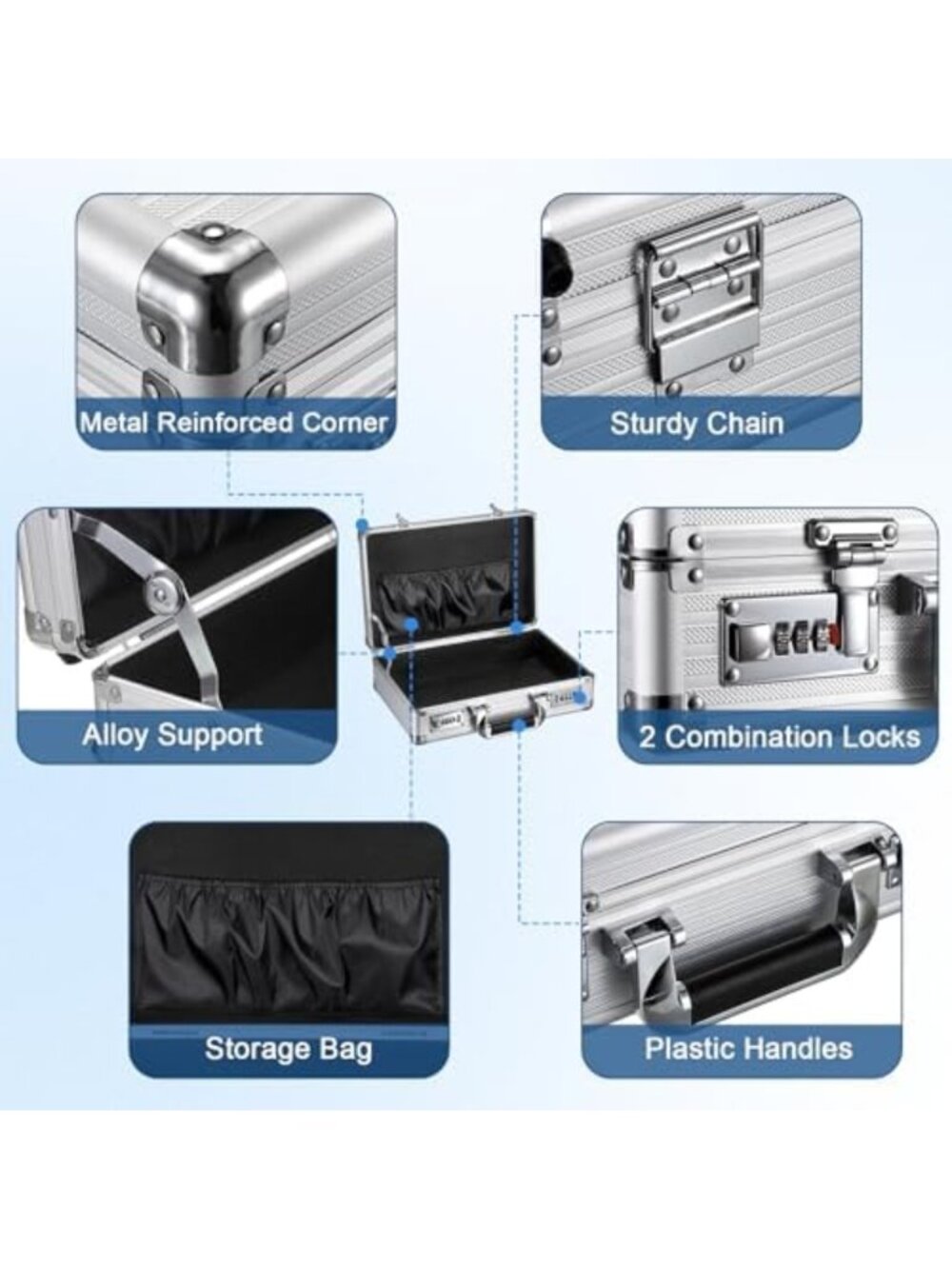 Secure File Organizer Storage Box with Lock & Handle, Stylish Silver Storage - Picture 5 of 7